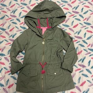 Green Hooded Jacket with Pink Accents